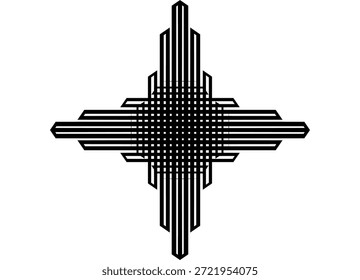 Flecha Abstractas de líneas negras sobre fondo blanco Patrón de Vector para cubiertas, etiquetas, publicidad, ropa deportiva, juguete, cubierta, embalaje. Elemento de diseño en forma de cruz. Fondo de Vector moderno. Puntero, dirección, navegación. Lugar para el texto