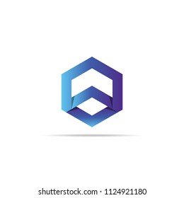 Abstract arrow box element. geometric hexagonal object logo template. cube shape icon symbol design for corporate business, apps, data technology. Vector illustration.