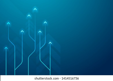 Abstract arrow circuit style on blue background, copy space composition, business growth concept.