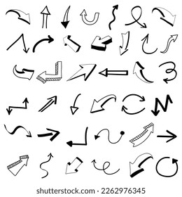 Conjunto de iconos de vectores de flecha dibujados con la mano de la colección de flecha abstracta. 
