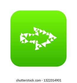 Abstract arrow with contour of triangles icon green vector isolated on white background