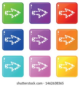 Abstract arrow with contour of triangles icons set 9 color collection isolated on white for any design