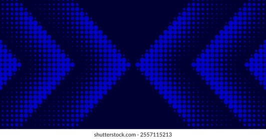 Abstract arrow created from dots, halftone effect illustration. Retro blue halftone style arrow as abstract modern background. Perfect for web design, digital art, colleges, or any other projects.