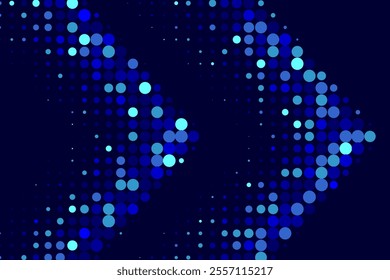 Abstract arrow created from dots, halftone effect illustration. Retro blue halftone style arrow as abstract modern background. Perfect for web design, digital art, colleges, or any other projects.