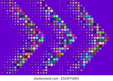 Abstract arrow created from dots, halftone effect illustration. Retro colorful halftone style arrow as abstract modern background. Perfect for web design, digital art, colleges, or any other projects.