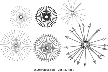 Abstract Arrow design, Geometric shapes and textures for design layouts—editable stroke. Border line, divider vector set, decorative floral ornamental elements design.