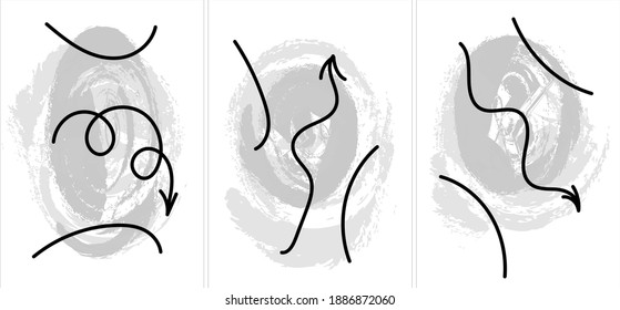 Abstract arrow designs on brushstrokes. illustration in trendy gray and white shades for web screensavers, vector format A 4. Modern banner in black and white combinations for packaging template or postcard.