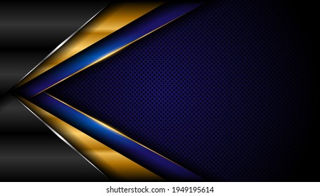 Abstract arrow direction with golden lines on dark blue background. Concept of modern technology innovation