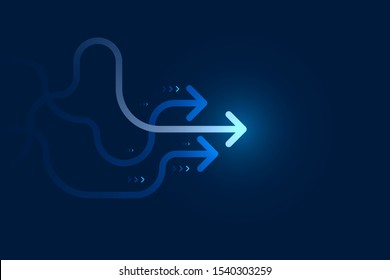 Abstract arrow direction illustration, flat design, editable stroke, copy space composition, business leader concept.
