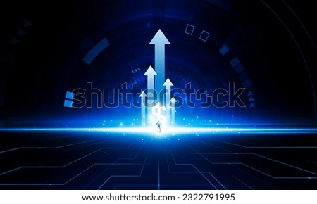 Abstract arrow up of dollar key door or interest open businessman Light technology background Hitech communication concept innovation background vector design. 