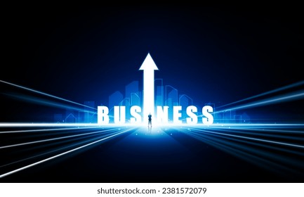 Flecha abstracta hacia arriba de puerta o interés de empresario abierto de fondo de tecnología ligera Hipótesis de comunicación Hitech diseño de fondo vectorial de fondo de la innovación. 