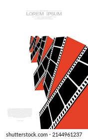 Abstract arrow from film strip frames in perspective. Black silhouette of filmstrips by way of zigzag. Modern Cinema Background. Movie template of festival for banner, flyer, poster. Art deco style.