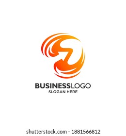 Plantilla de diseño de flecha y logotipo de incendio abstracto