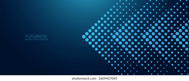 Abstract arrow glowing dot lines on blue background. Modern shiny blue geometric lines design. Futuristic technology concept.