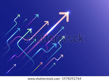 Abstract arrow group moving up motion with lighting movement on blue background. Business growth concept. Vector illustration