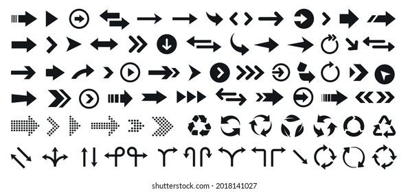 Abstract arrow icon set for web design. Arrow button symbol. Navigation pointer. Cursor sign. Arrows icons collection isolated on white background. Web flat icon. Stock vector design element. 