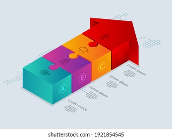 abstract arrow  isometric  timeline infographics 4 steps with world map for business and presentation vector illustration background