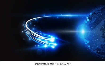 Abstract Arrow Light out technology background Hitech communication concept innovation send for planet earth with sunrise and technology network. vector illustration