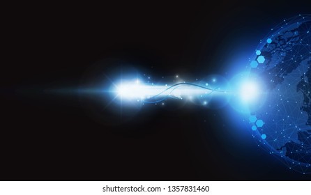 Abstract Arrow Light out technology background Hitech communication concept innovation send for planet earth with sunrise and technology network. vector illustration