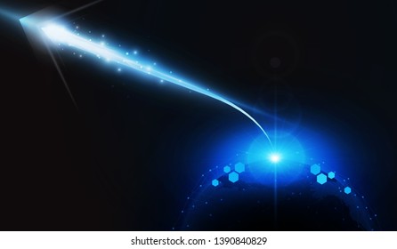 Abstract Arrow Light out technology background Hitech communication concept innovation send for planet earth with sunrise and technology network.