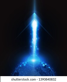 Abstract Arrow Light out technology background Hitech communication concept innovation send for planet earth with sunrise and technology network.