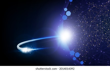 Abstract Arrow Light out technology background Hitech communication concept innovation send for planet earth with sunrise and technology network. vector illustration