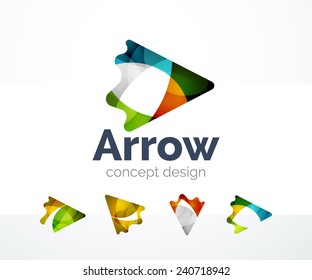 Abstract arrow logo design of color pieces, overlapping geometric shapes.  Light and shadow effects