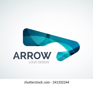 Abstract arrow logo design of color pieces, overlapping geometric shapes.  Light and shadow effects