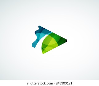 Abstract Arrow Logo Design Of Color Pieces, Overlapping Geometric Shapes.  Light And Shadow Effects