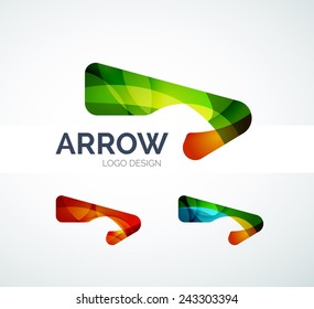 Abstract arrow logo design of color pieces, overlapping geometric shapes.  Light and shadow effects