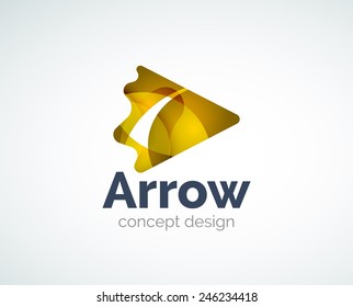 Abstract arrow logo design of color pieces, overlapping geometric shapes.  Light and shadow effects