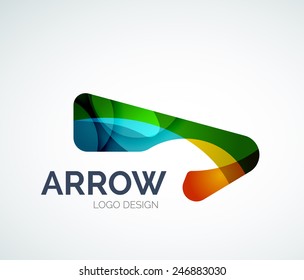 Abstract arrow logo design of color pieces, overlapping geometric shapes.  Light and shadow effects