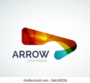 Abstract arrow logo design of color pieces, overlapping geometric shapes.  Light and shadow effects