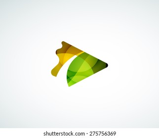 Abstract arrow logo design of color pieces, overlapping geometric shapes.  Light and shadow effects