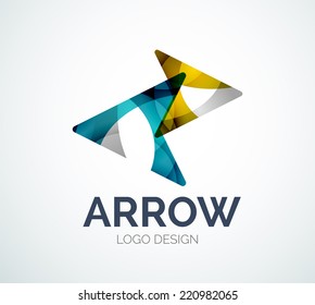 Abstract arrow logo design made of color pieces - various geometric shapes