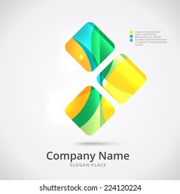 Abstract arrow logo design made of color pieces - various geometric shapes