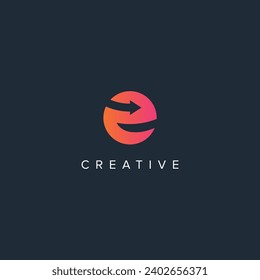 Abstract arrow logo with E letter vector template.