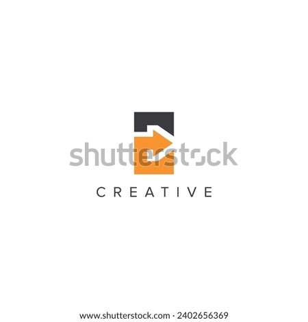 Abstract arrow logo with E letter vector template.