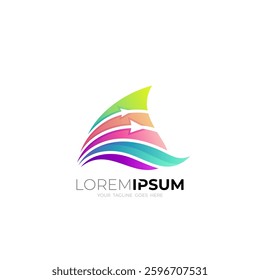 Abstract arrow logo and water wave design colorful