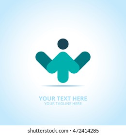 Abstract arrow man logo, design concept, emblem, icon, logotype element for template.