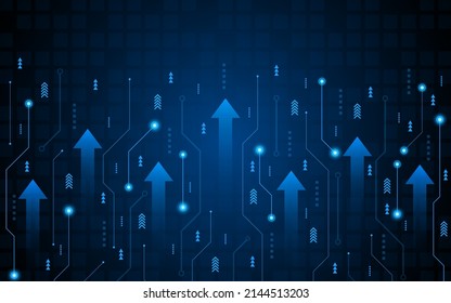 Abstract up arrow on dark blue background. Business growth or investment ideas. blue arrow technology background
