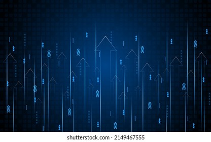 Abstract up arrow on dark blue background. Business growth or investment ideas. blue arrow technology background	