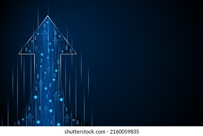Abstract up arrow on dark blue background. Business growth or investment ideas. blue arrow technology background
