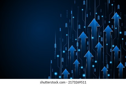 Abstract up arrow on dark blue background. Business growth or investment ideas. blue arrow technology background	