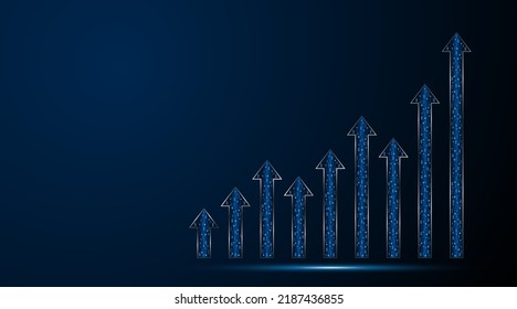 Resumen flecha arriba sobre fondo azul oscuro. Crecimiento del negocio digital o ideas de inversión. fondo de tecnología de flecha azul
