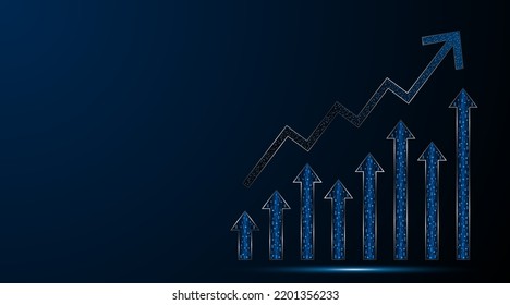 Abstract Up Arrow On Dark Blue Background. Business Growth Or Investment Ideas. Blue Arrow Technology Background	