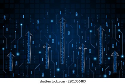 Abstract up arrow on dark blue background. Business growth or investment ideas. blue arrow technology background	