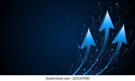 Abstract up arrow on dark blue background. Business growth or investment ideas. blue arrow technology background	