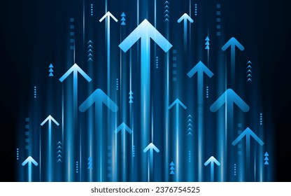 Abstract up arrow on dark blue background. Business growth or investment ideas. blue arrow technology background	