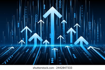 Abstract up arrow on dark blue background. Business growth or investment ideas. blue arrow technology background	